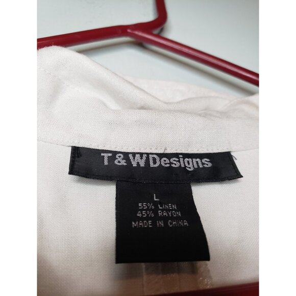 T&W Designs Womens L Jacket Top White  Shimmer Linen Rayon Blend Business Office - Picture 5 of 5